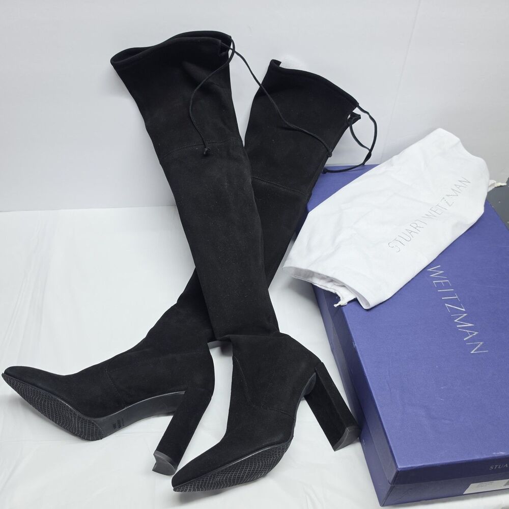 $698 Stuart Weitzman Highchamp Women's Over The Knee Black Suede Boots 8 NEW